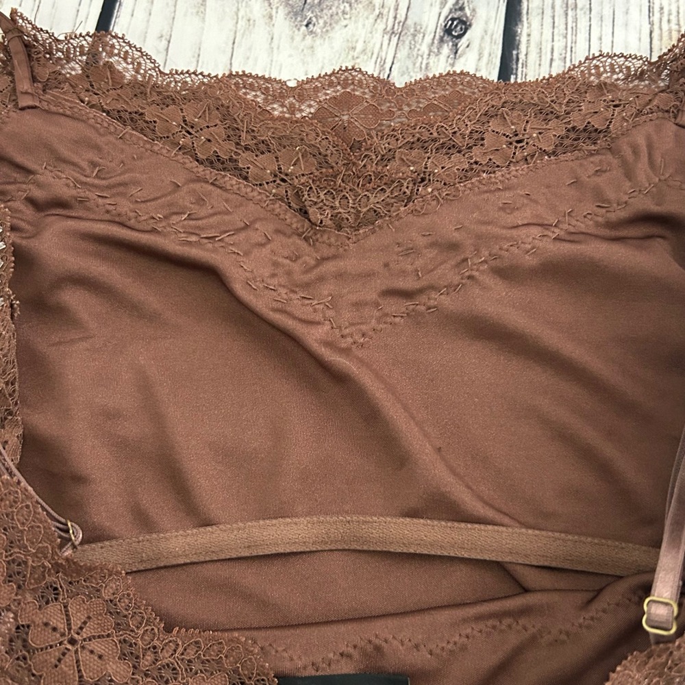 The Limited Brown Lace Trim Beaded Babydoll Cami Top Womens Sz M Y2K Preppy Chic - Picture 7 of 11